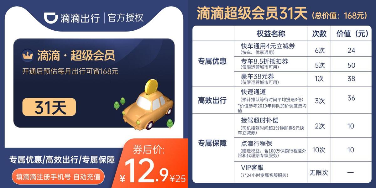滴滴出行超级会员限时5折 图片1