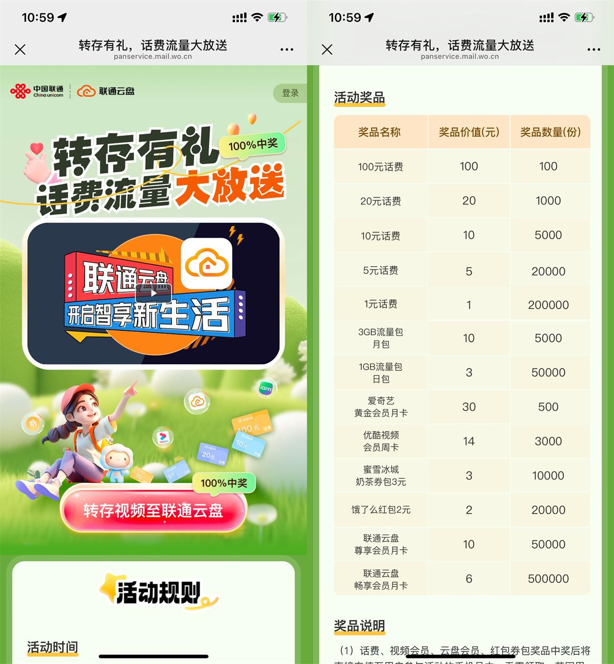 联通云盘转存抽1~100亓话费 图片2