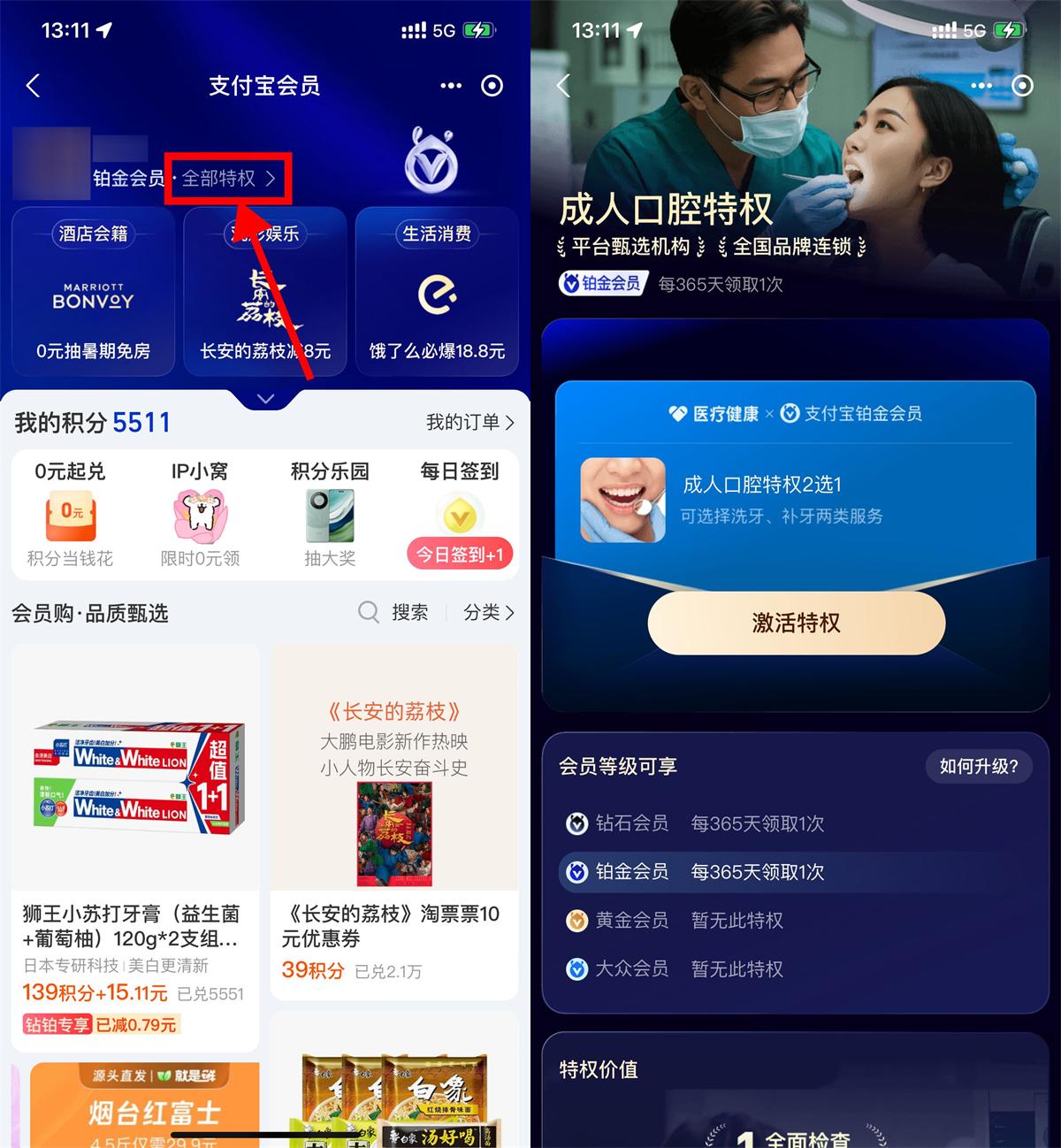 支付宝铂金钻石会员免费洗牙 图片1