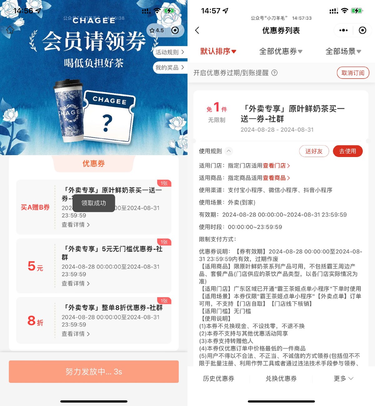 霸王茶姬广东地区领买一送一券 图片1